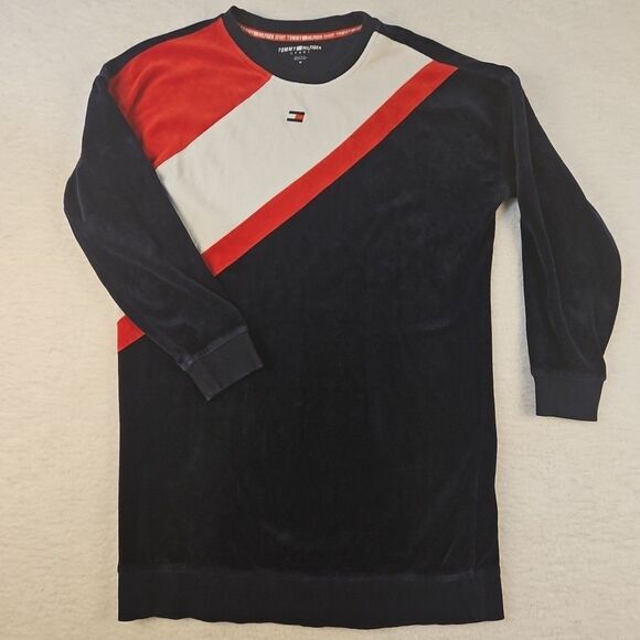 Tommy Hilfiger Sport Dropped-Shoulder Crewneck Velour Sweater Dress‎ Womens Med - Picture 1 of 7